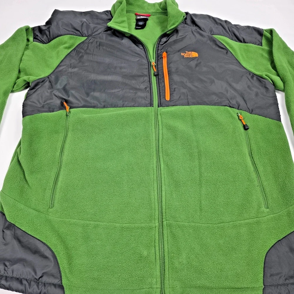 North Face Green Black Colorblock Fleece Pullover Jacket Full Zip‎ Mens Size XL